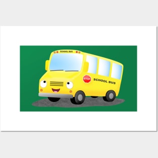 Cute happy yellow school bus cartoon Posters and Art